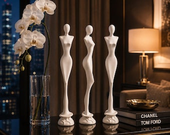 Elegant Feminine Figures Sculpture Set | 3D Printed Woman Art (Black/White)