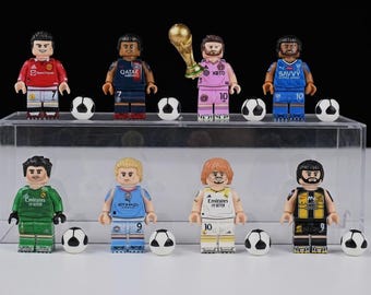 Pack de 8 figuras MOC Soccer Stars: Mbappé, Haaland, Ronaldo y Benzema. Juguetes de construcción compatibles con LEGO.