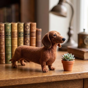 Aangepaste naald vilten teckel beeldje uniek wol hond miniatuur huisdier gedenkteken cadeau afbeelding 6