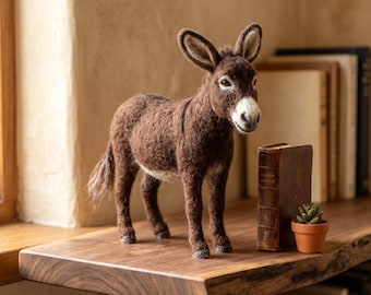 ニードルフェルト製ロバの置物、ファームハウス風の子供部屋の装飾、動物の写真撮影用小道具