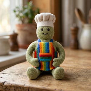 Needle Felted Tiny Chef Figure, Handmade Fan Art Wool Collectible