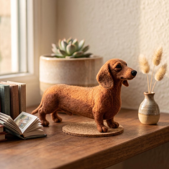Custom Needle Felted Dachshund Figurine Unique Wool Dog Miniature Pet Memorial Gift