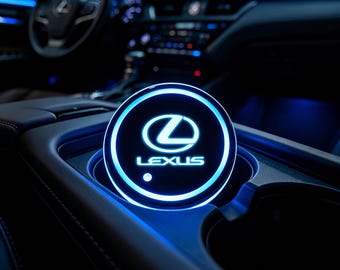 Eclairage LED pour porte-gobelet Lexus pour voiture | Dessous de verre à 7 couleurs changeantes pour les propriétaires Lexus | Cadeau d'accessoires intérieurs de voiture illuminés RVB