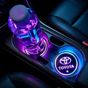 Toyota LED Car Cup Holder Lights | 7-Color Changing Logo Coasters for Toyota Owners