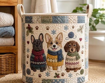 Gesteppter Hund Aufbewahrungskorb, Französische Bulldogge Corgis Dackel Spielzeugkorb, Kinderzimmer Organizer