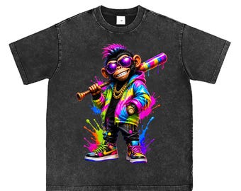 Cool Chimp PNG, Sneakerhead Monkey, Neon Graffiti Graphic, Urban Streetwear Art, Monkey Baseball Bat PNG, Monkey File, Splatter Paint Design