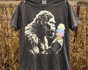 Bigfoot Ice Cream PNG, Funny Sasquatch Shirt, Retro Camping Design, Vintage High Contrast, Bigfoot Silhouette Graphic, Summer Meme File