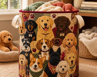 Gesteppter Hundewäschekorb, Patchwork-Spielzeugorganizer, Hundeliebhaber-Geschenkkorb