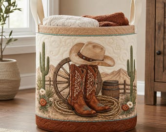 Gesteppter Western Aufbewahrungskorb, Cowboy Boots Wäschekorb, rustikaler Spielzeug Organizer, Cabin Decor