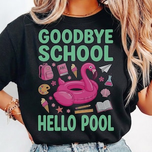 Vaarwel school hallo zwembad, grillige roze flamingo zwembadvlotter png, laatste dag van school, schoolleraar, schoolklas, zomervakantie kinderen