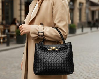 Sac fourre-tout tissé 13 couleurs pour femme, sac à main bandoulière, sac à main en cuir PU souple, sac seau minimaliste de tous les jours, fourre-tout à bandoulière tressée