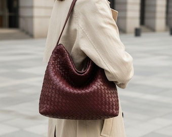 Bolsa grande de tecido trançado em 11 cores, bolsa artesanal fosca, bolsa transversal de ombro, bolsa hobo de couro estilo cesta para o dia a dia, acessório para o trabalho.