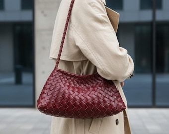 Bolsas artesanais trançadas em 15 cores, estilo cesta retrô, bolsa de ombro em couro, bolsa hobo trançada, bolsa de mão trançada, presente para ela, cesta de verão, sacola