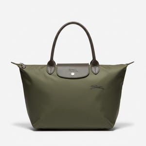 Bolso tote grande Longchamp Le Pliage verde / Bolso de hombro vintage de nailon de diseñador