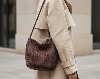 Bolsa saco trançada em 5 cores, bolsa transversal de couro, bolsa de ombro boho, bolsa minimalista para o dia a dia, bolsa hobo chique e despojada, acessório de verão