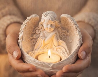 Angel Candle Holder, Serene Figurine, Spiritual Home Decor, Tealight Holder