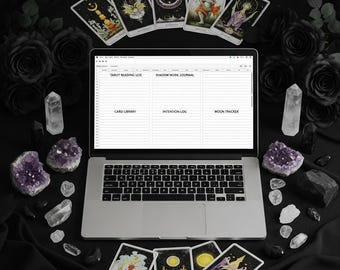 Hoja de cálculo para lectura de tarot / Diario de trabajo con la sombra / Biblioteca de significados de cartas / Rastreador de fases lunares / Planificador de brujas / Espiritualidad oscura / Digital