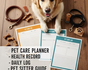 Planificador de cuidados para mascotas / Registro de salud, registro diario, guía para cuidadores de mascotas (descarga en PDF)