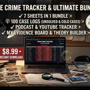 True Crime Tracker Spreadsheet | Case File Log | Podcast Tracker | Cold Case Files | Evidence Board | Murderino Gift | Digital Download