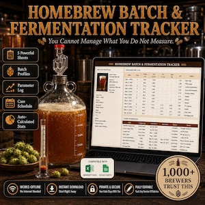 Homebrew Batch & Fermentation Tracker – Beer Brewing Log for Excel  Google Sheets, Parameter Log Care Schedule
