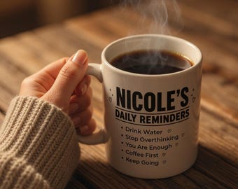 Taza de café personalizada con recordatorios diarios de Nicole, regalo personalizado de autocuidado con nombre, taza de afirmación y ánimo para ella, taza de positividad