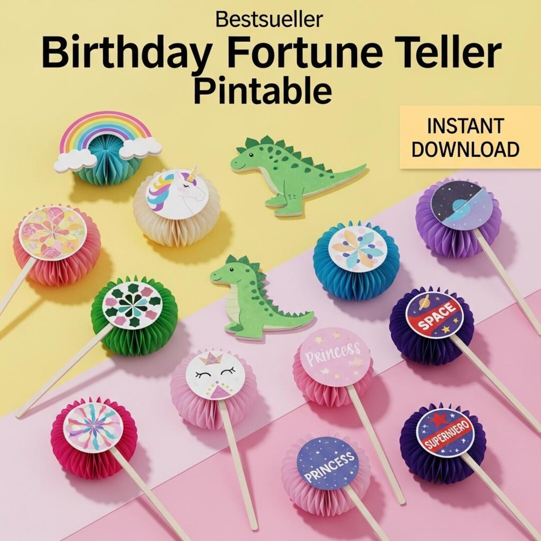 Birthday Fortune Teller Printable | Rainbow Unicorn Dinosaur Space ...