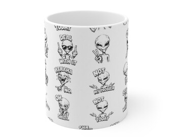 Vinilo PNG para taza con diseño divertido de alienígena, diseño de sublimación de alienígena sarcástico, paquete de pegatinas de alienígena gruñón, plantilla de taza con frases groseras, imágenes prediseñadas de alienígena atrevido