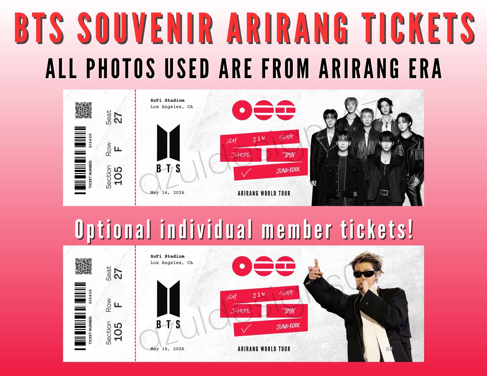 Souvenir BTS Arirang World Tour Tickets - Etsy