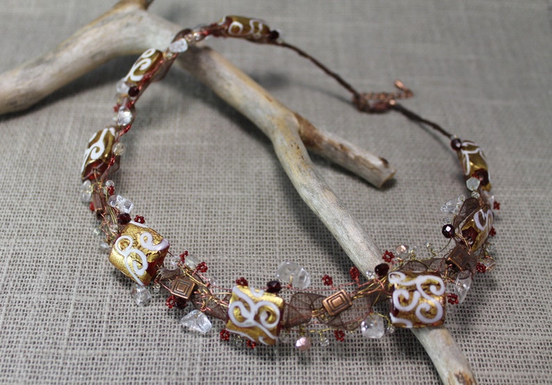 delicate wirework Necklace copper,gifts to her white twists red and golden one of a kind