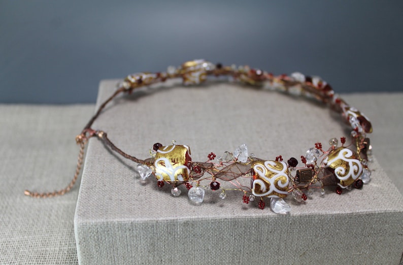 delicate wirework Necklace copper,gifts to her white twists red and golden one of a kind