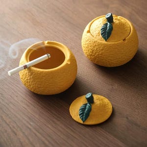 蓋付きのかわいいみかん型セラミック灰皿、ミニ防風ダストシガレットトレイ、ティールームやリビングルームのクリエイティブな装飾品