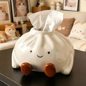 Ceramic Dumpling Tissue Holder | Whimsical Home Decor, Desk Accessory