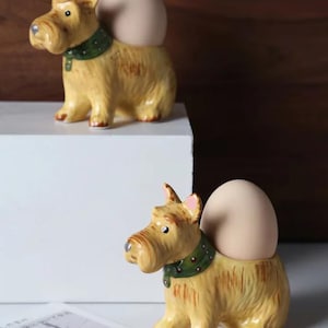 Eierbecher aus Keramik in Hundeform mit Cartoon-Welpenmotiv, Frühstücksschale in Hundeform, Mini-Schmuckschale