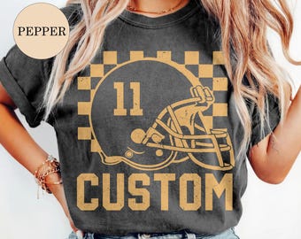 Custom Checkered Football Name And Number Shirts, Personalized Football Player Gift, Football Mom, Game Day Shirt, Class Of 2027 Shirt