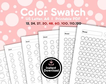 Printable Color Swatch Chart: Alcohol Markers, Pencils, Watercolors | A4 & US Letter  | Digital Download PDF