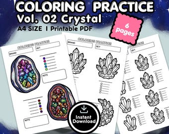 Crystal Coloring Practice Vol. 02, 12 Gemstone Shading Sheets, Jewelry Swatch Pages, Art Skill Builder Workbook, A4 Printable PDF