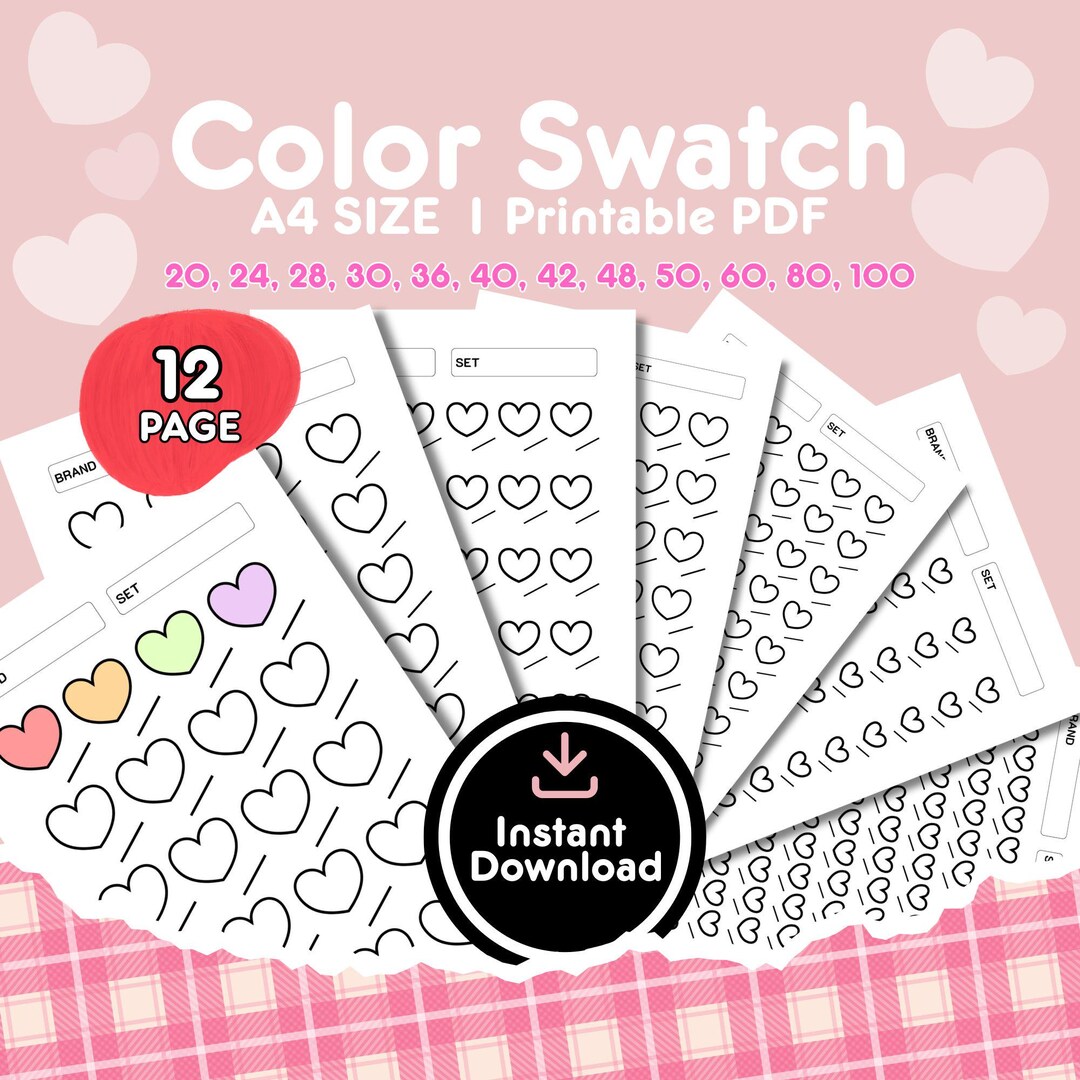 Heart Color Swatch Chart Printable, Blank Color Tracker for Colored ...