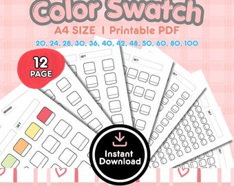 Printable Color Swatch Bundle, 12 Blank Color Charts for Colored Pencils, Markers, and Watercolor, A4 PDF Swatch Organizer, Instant Download