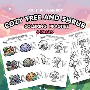 Tree and Shrub Coloring Practice Sheet | Texture & Blending (PDF Printable)