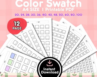 Printable Color Swatch Sheets, 12 Pages Set for Colored Pencils &Markers, A4 Size Swatch Test Tracker, Instant Download PDF, DIY Color Chart