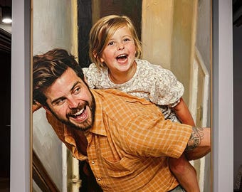 Custom Family Oil Painting, Hand-Painted Portrait, Anniversary Gift for Husband, Home Wall Art
