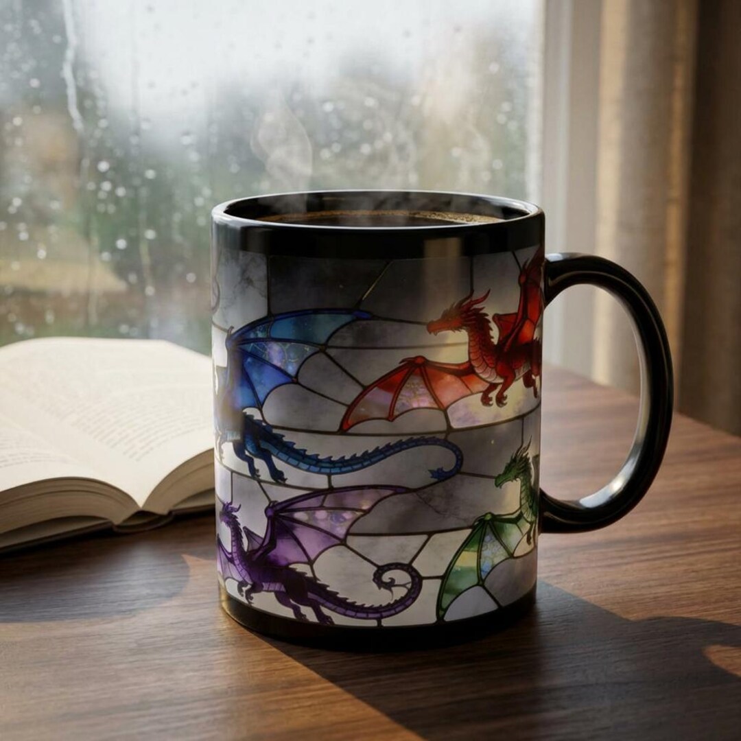 Stained Glass Dragon Coffee Mug | Fantasy Dragon Gift | 11oz Black ...
