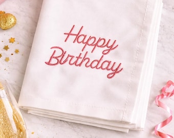 Happy Birthday Napkins, embroidered
