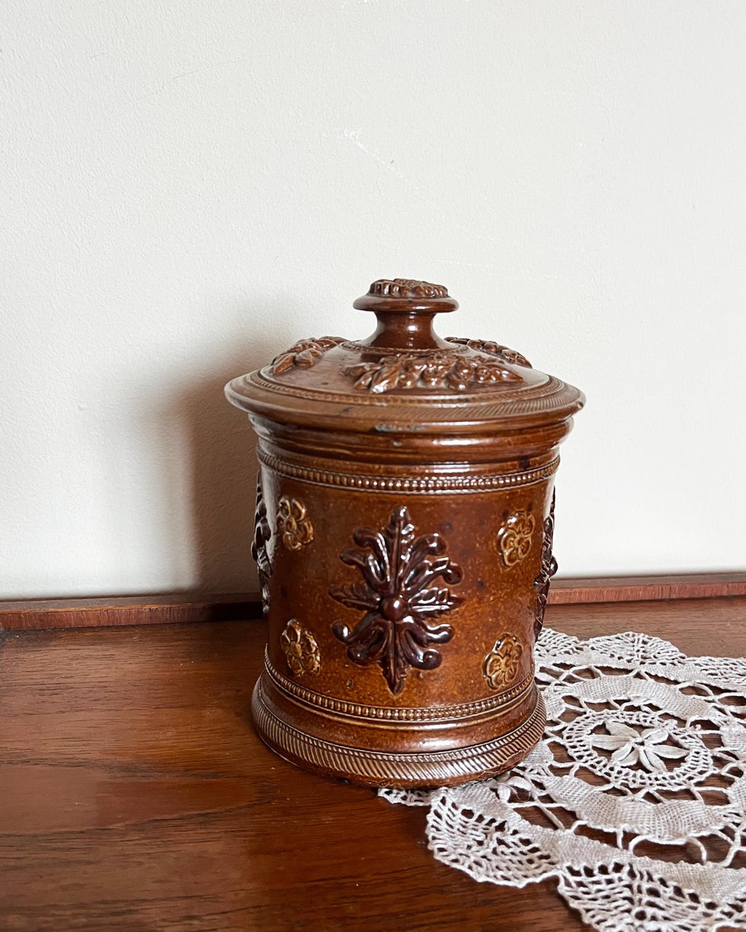 Sprigged 19th Century Sprigged Salt Glazed Tobacco Jar. - Etsy