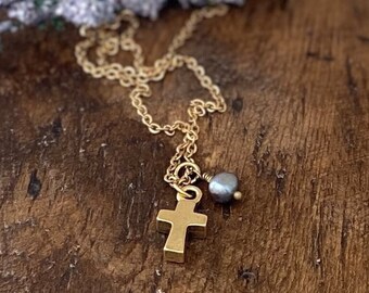 Gold cross necklace Gold cross pendant Faith jewelry Faith necklace Rustic cross necklace Confirmation gift Small cross necklace Religious