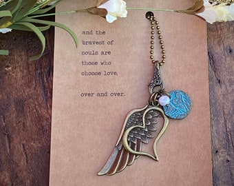 Love necklace Self love necklace  Chose love necklace Wing necklace Layering necklace I Love You necklace Boho Necklace Boho necklace