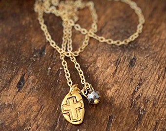 Faith necklace Cross necklace Gold cross Christian jewelry Cross and pearl necklace Dainty cross necklace Small cross necklace