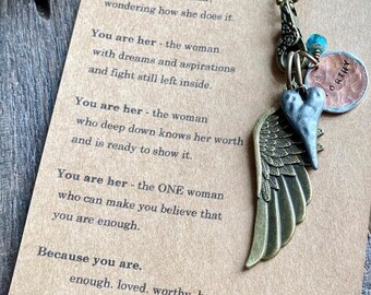 You ARE her You ARE enough necklace ENOUGH Worthy necklace You are enough necklace Affirmation necklace Believe in yourself necklace