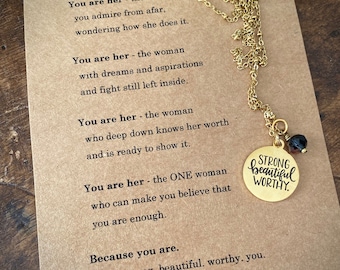 You are STRONG You are BEAUTIFUL You are WORTHY necklace Galentine gift Affirmation necklace Girlfriend Gift Believe in yourself necklace