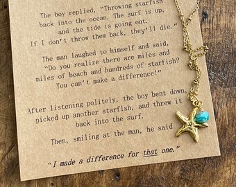 Starfish necklace Gold starfish pendant Difference maker Make a difference Gold necklace Kindness necklace Kindness jewelry Star necklace